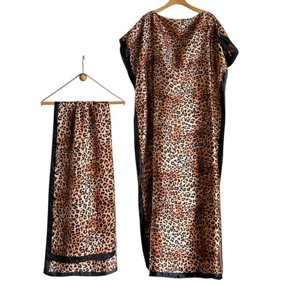 Silk Kaftan Batwing Cheetah Abaya Dashiki Elegant boho Muslim Indian African max - Picture 2 of 3